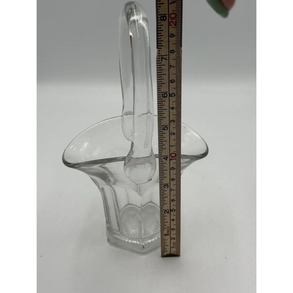 Vintage Crystal Clear Glass Floral Basket with Handle